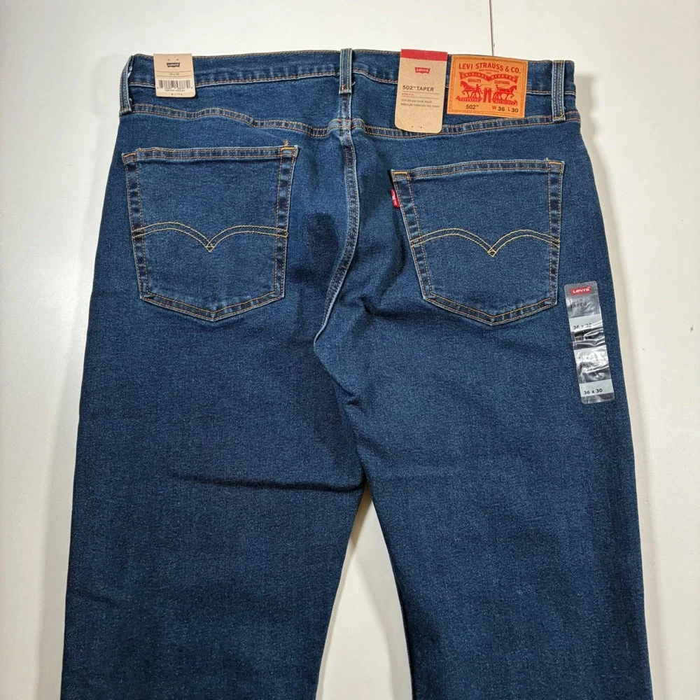 NEW Levi's 502 Taper Jeans 38x30 Blue Stretch Dark Wash Denim (Tag 36x30)